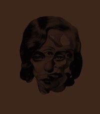 an image of a woman's face on a brown background