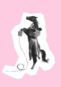 a black and white illustration of a cowboy riding a horse